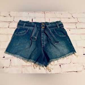 Free People Dark Blue High-Rise Denim Shorts with Belt